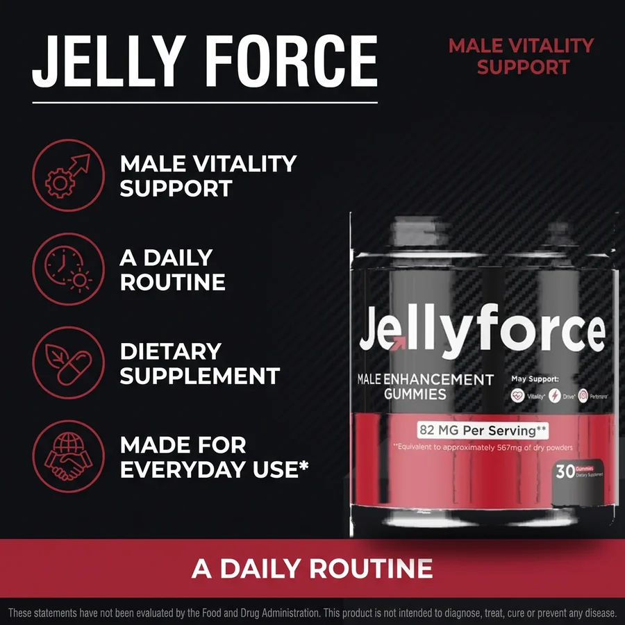 The Jellyforce jar presented as male vitality support, from the seller's own artwork